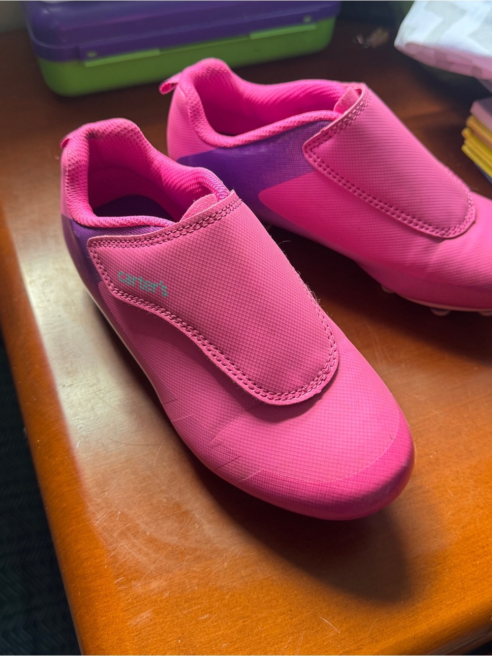 Carter's Bright Pink Slip-On Sneakers with Purple Accents